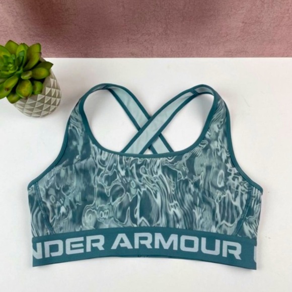 ❤️ UNDER ARMOUR Crossback Seaglass Blue Tie Dye Mid Impact Sports Bra small - Picture 2 of 6